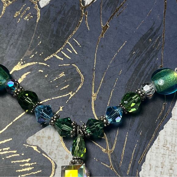 Vintage Handmade 925 Sterling Silver Blue Crystal Bead Necklace and Earrings D2 - Picture 9 of 11